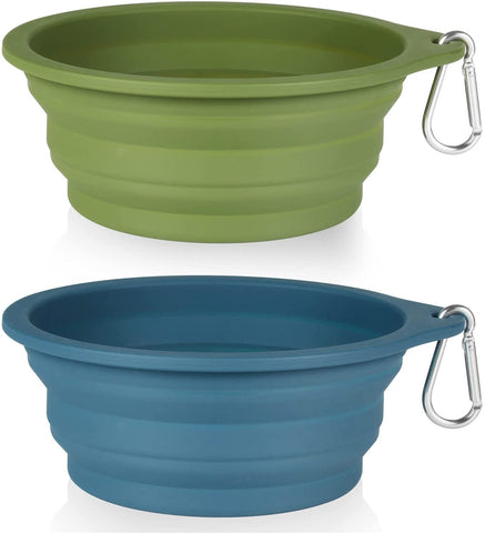 2Pack Collapsible Dog Bowl,Integrated Molding Travel Bowl No Plastic Rim Pet Feeding Bowls for Walking Traveling Outdoors,600Ml (Navy Blue+Dark Green)
