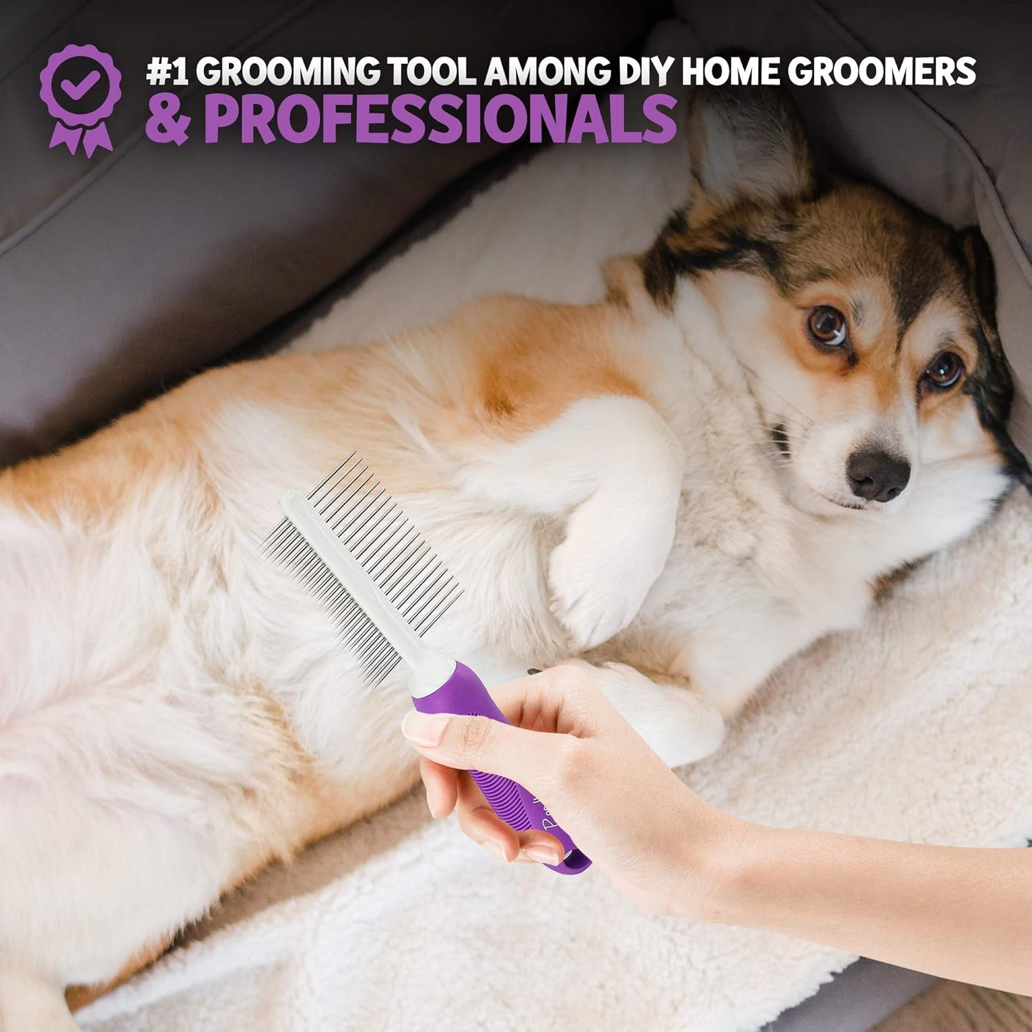 Pet Comb for Grooming & Massaging - Fur Detangling Pins & Smoothing Slicker Bristles, Dual-Sided Brushing for Dogs, Cats & Animals