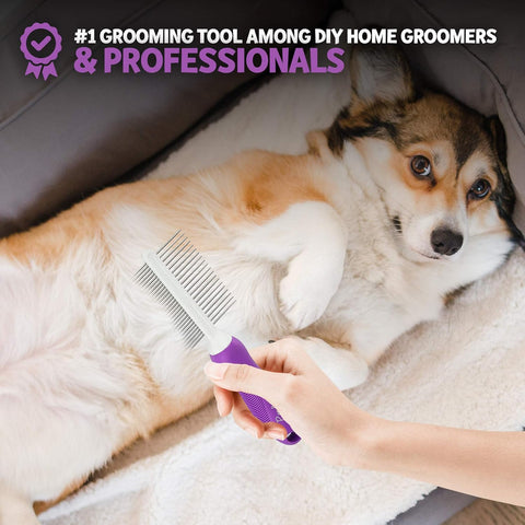 Pet Comb for Grooming & Massaging - Fur Detangling Pins & Smoothing Slicker Bristles, Dual-Sided Brushing for Dogs, Cats & Animals